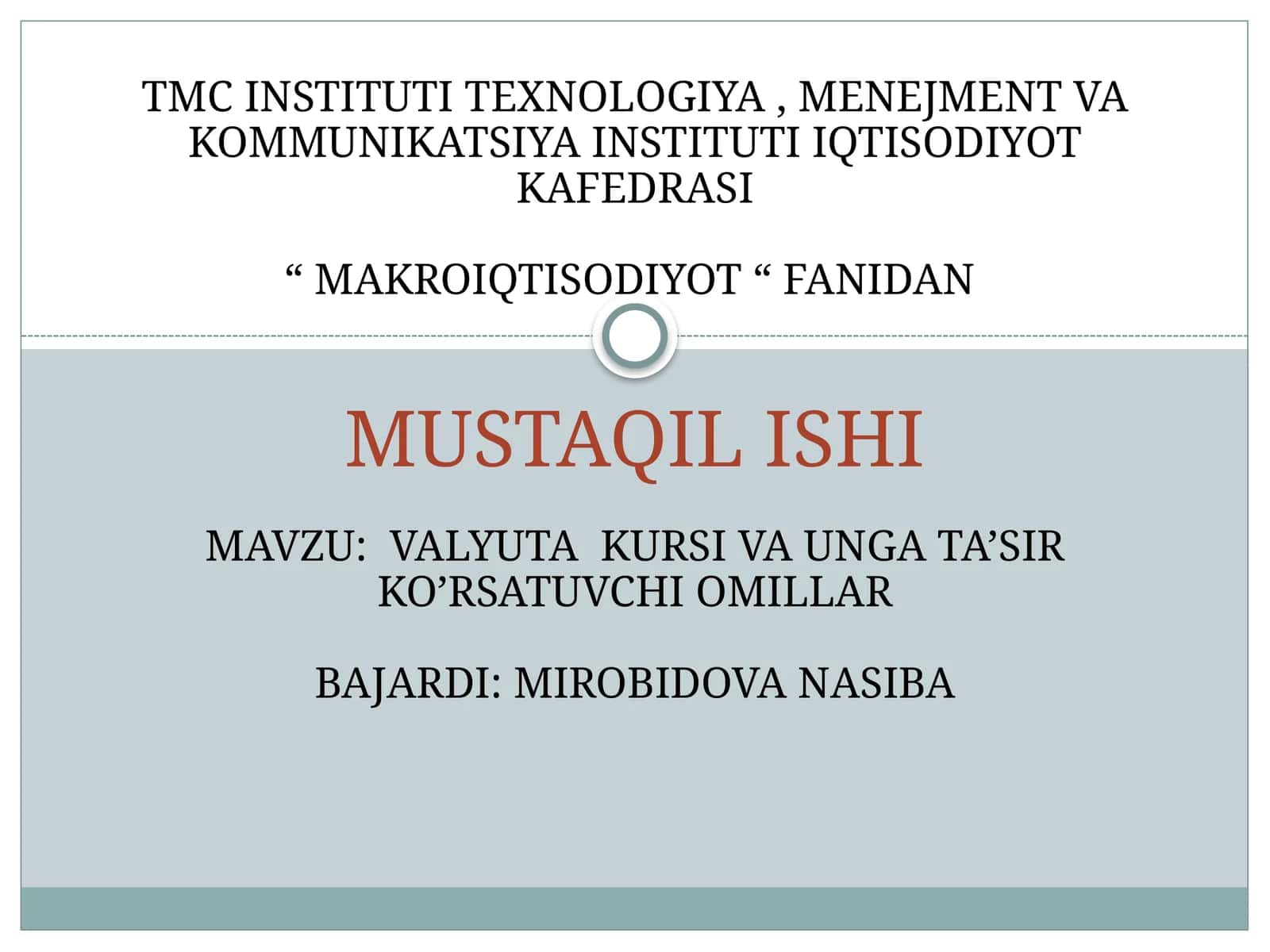 valyuta kursi va unga tasir etuvchi omillar