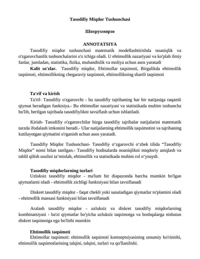 Tasodifiy Miqdor Tushunchasi