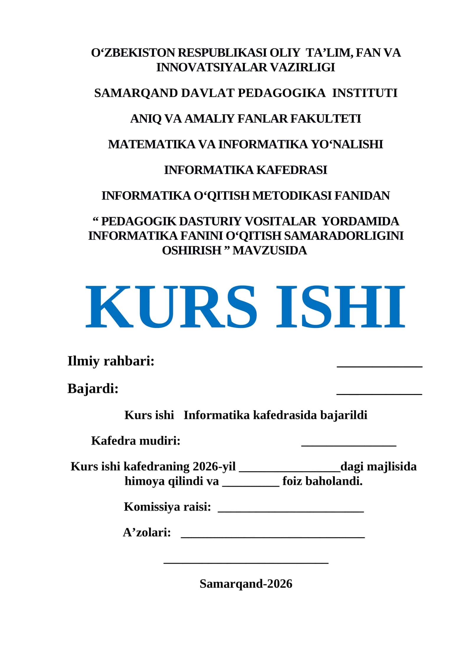 Pedagogik dasturiy vositalar yordamida informatika fanini o'qitish samaradorligini oshirish