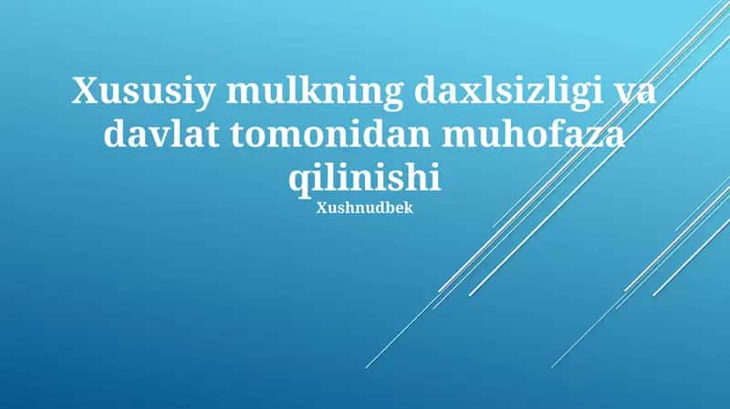 Xususiy mulkning daxlsizligi va davlat tomonidan muhofaza qilinishi