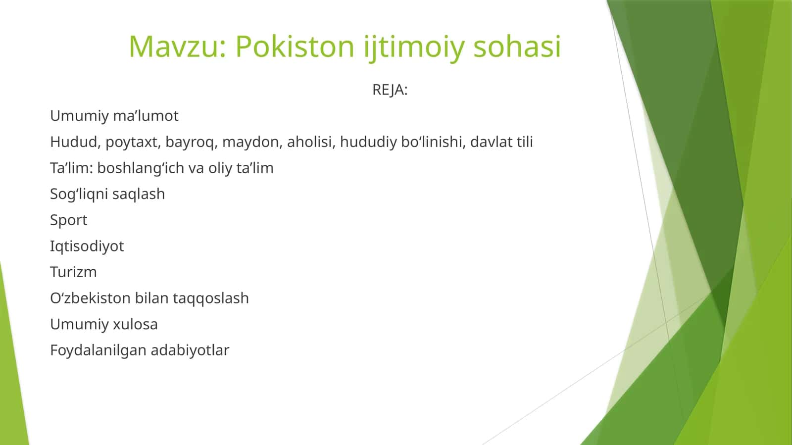 Pokistonning Ijtimoiy Sohalari