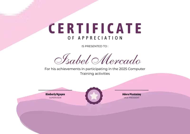 CERTIFICATE OF APPRECIATION