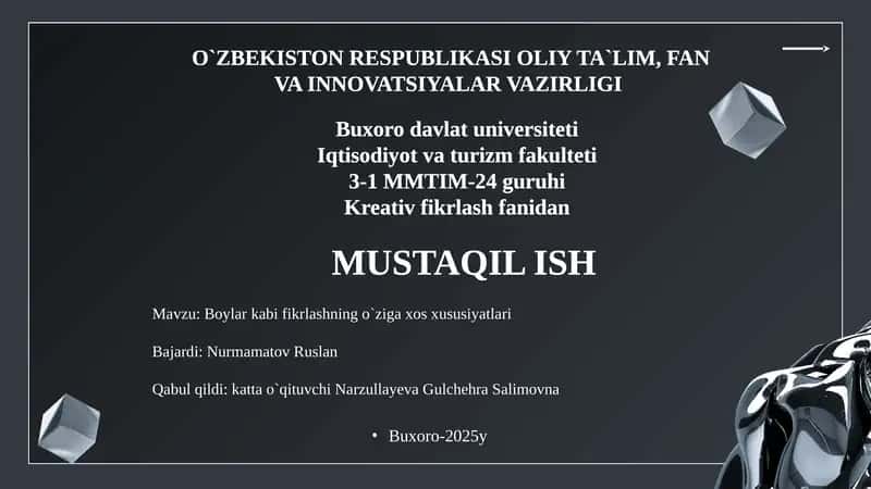 Boylar kabi fikrlashning o`ziga xos xususiyatlari