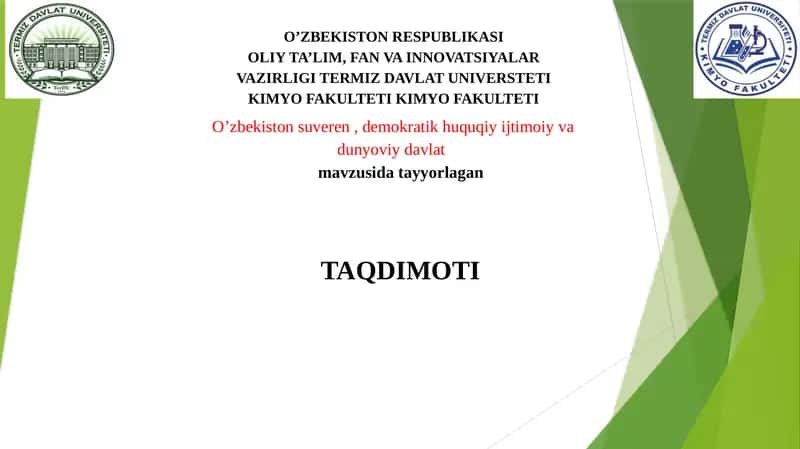 O’zbekiston suveren , demokratik huquqiy ijtimoiy va dunyoviy davlat