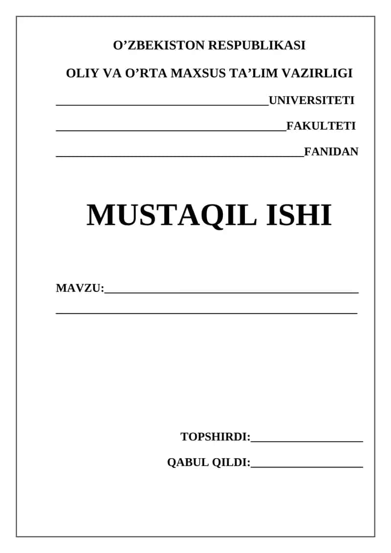 MUSTAQIL ISHI YUZI