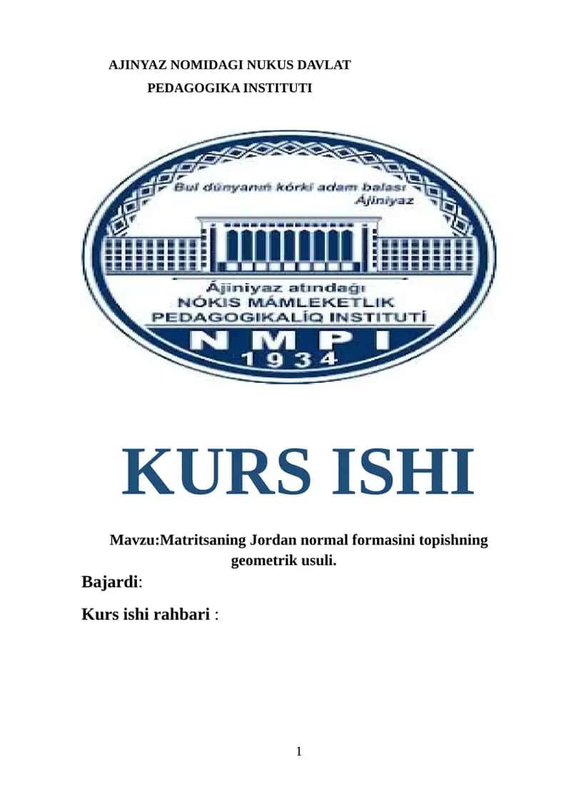 Matritsaning Jordan normal formasini topishning geometrik usuli