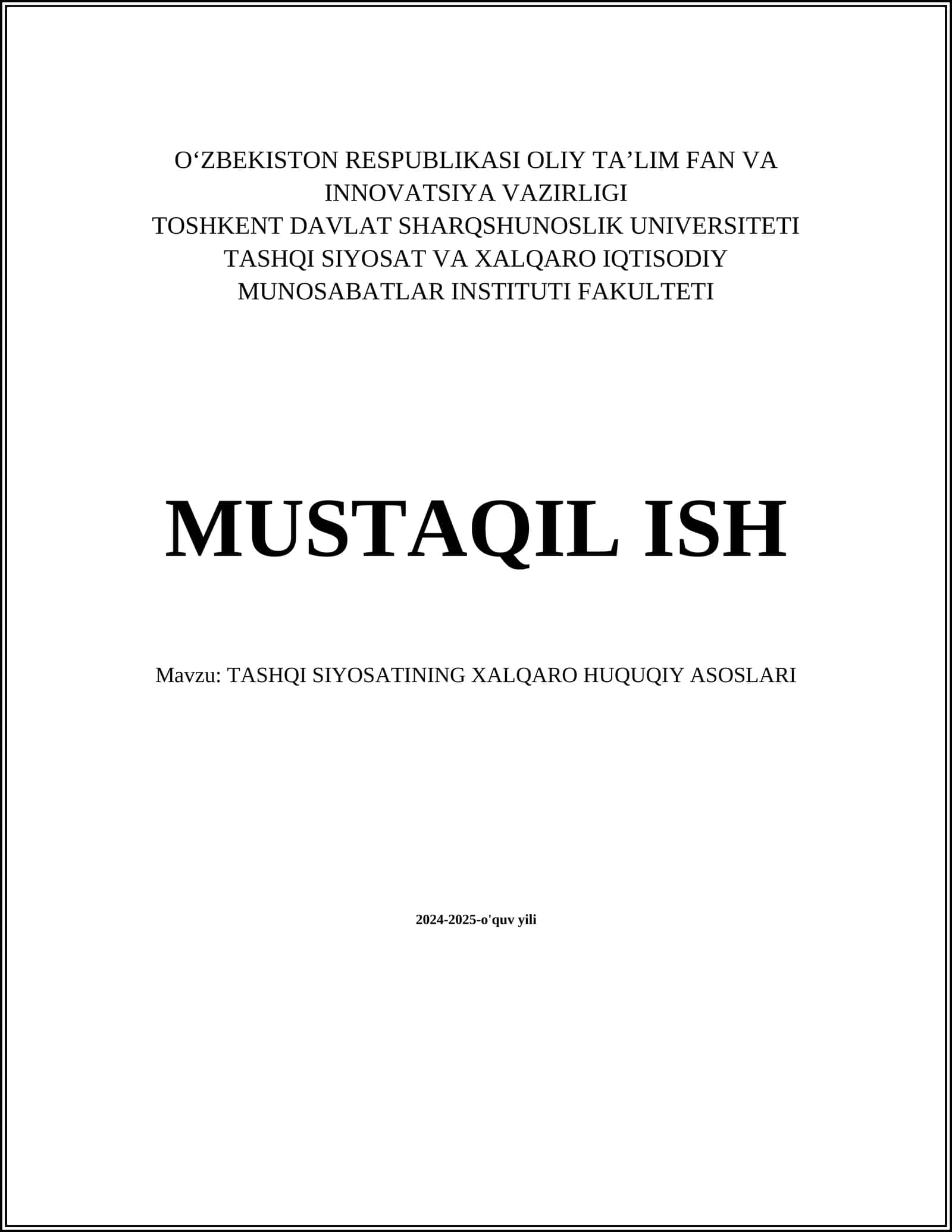 Tashqi siyosating xalqaro huquqiy asoslari