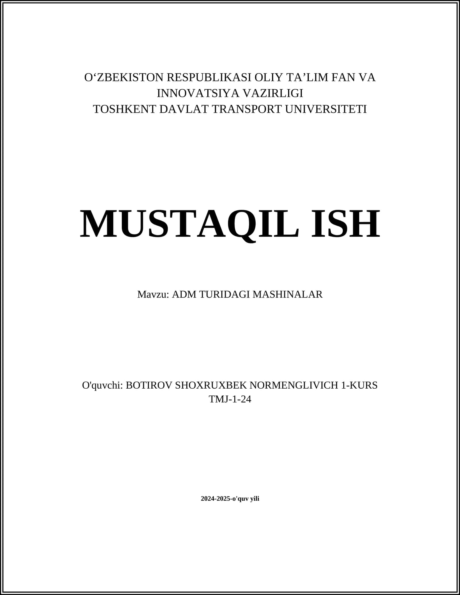 ADM TURIDAGI MASHINALAR