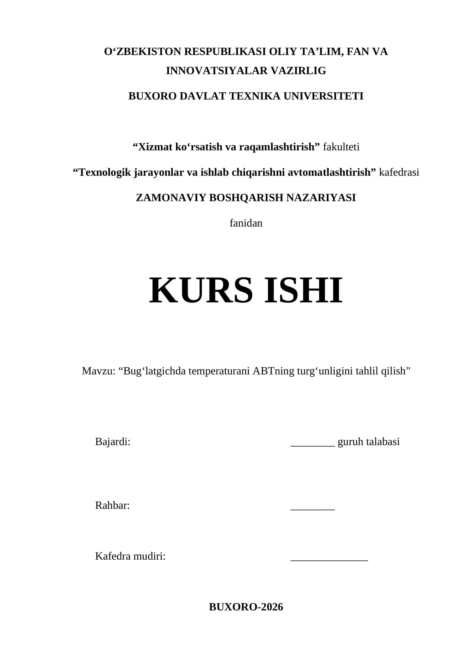 Bug‘latgichda temperaturani ABTning turg‘unligini tahlil qilish