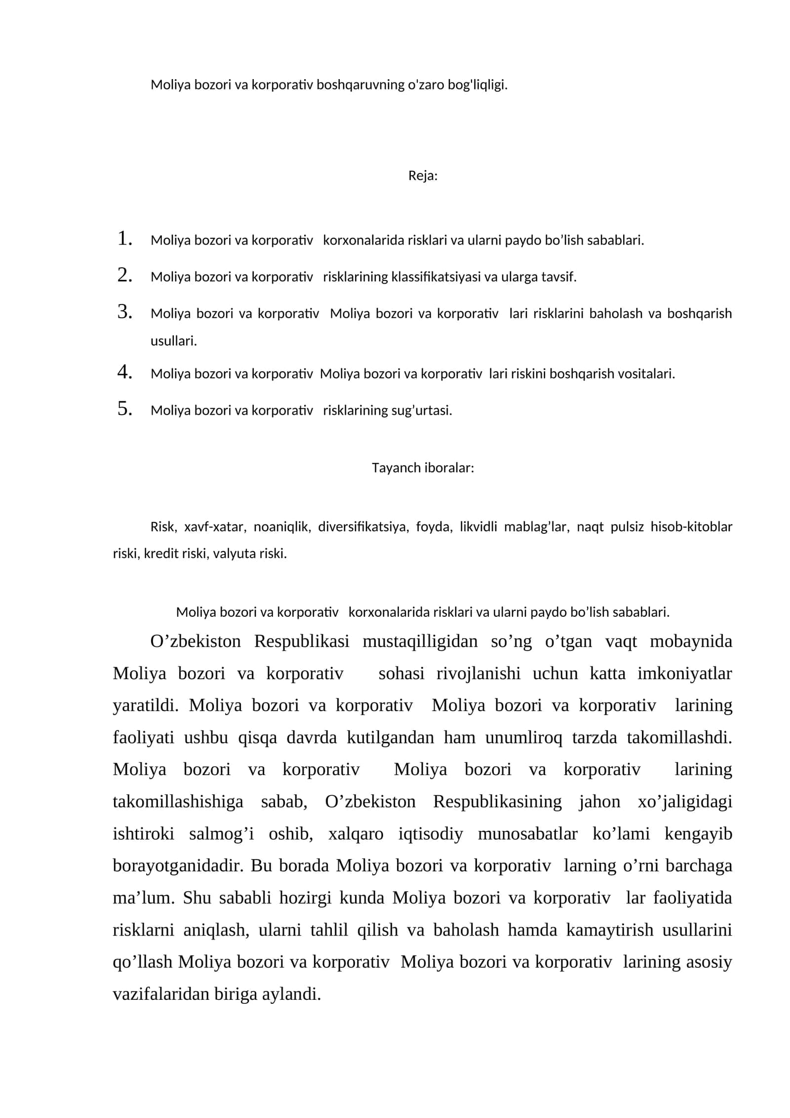 Moliya bozori va korporativ boshqaruvning o'zaro bog'liqligi
