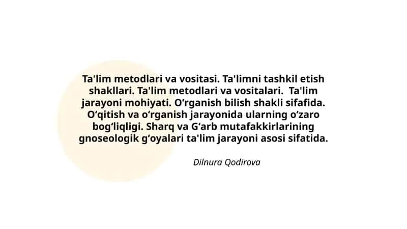 Ta'lim Metodlari va Vositasi