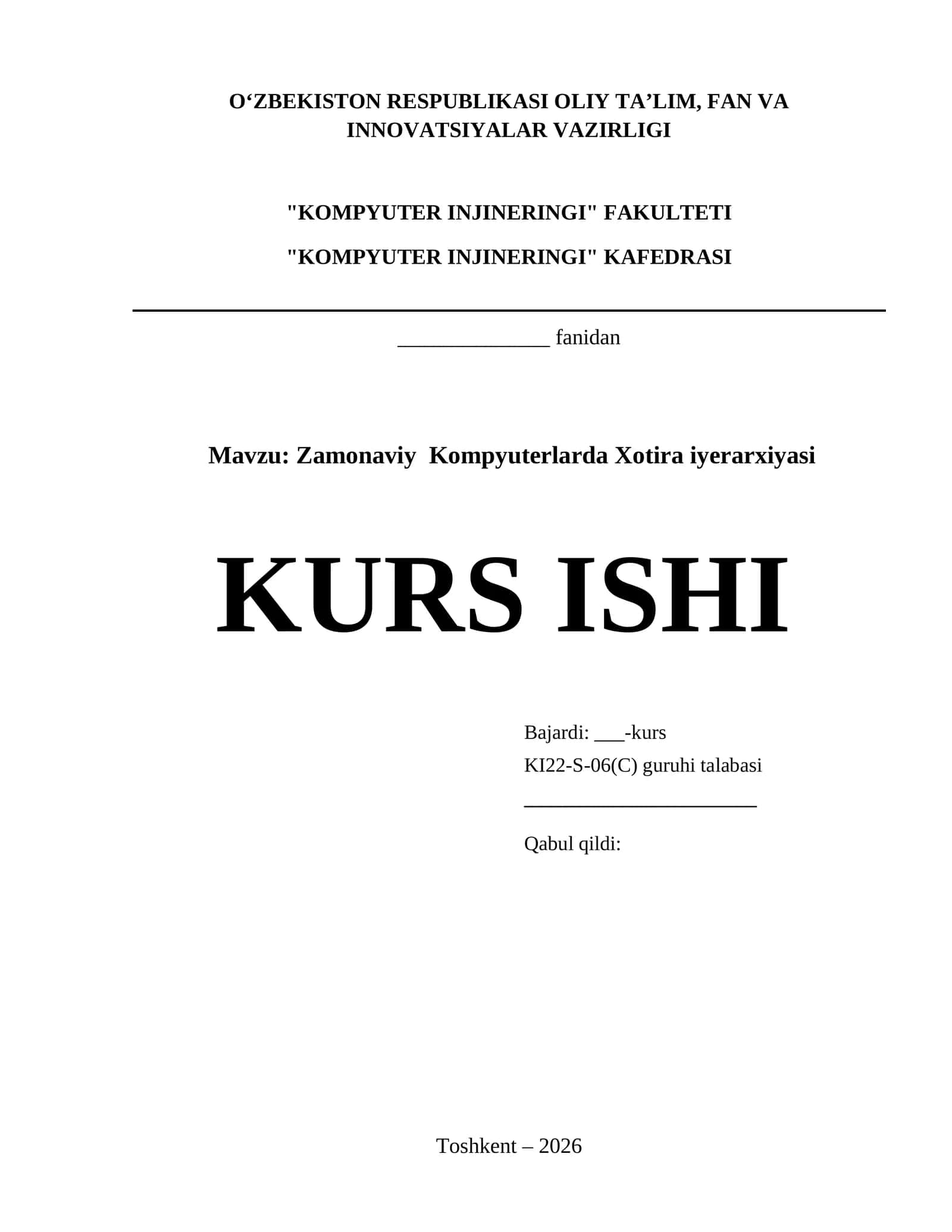 Zamonaviy Kompyuterlarda Xotira iyerarxiyasi