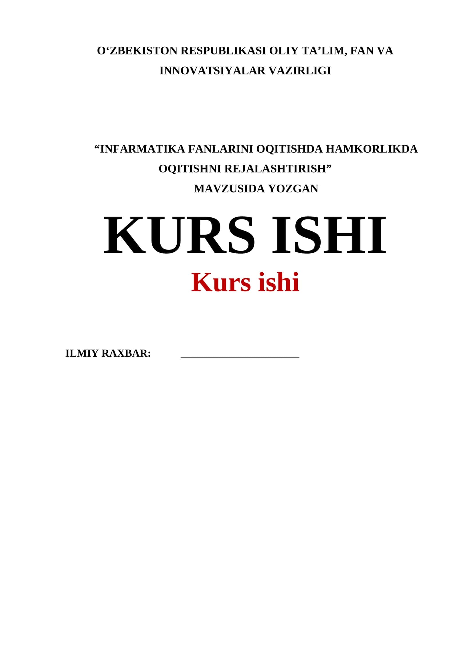 INFARMATIKA FANLARINI OQITISHDA HAMKORLIKDA OQITISHNI REJALASHTIRISH