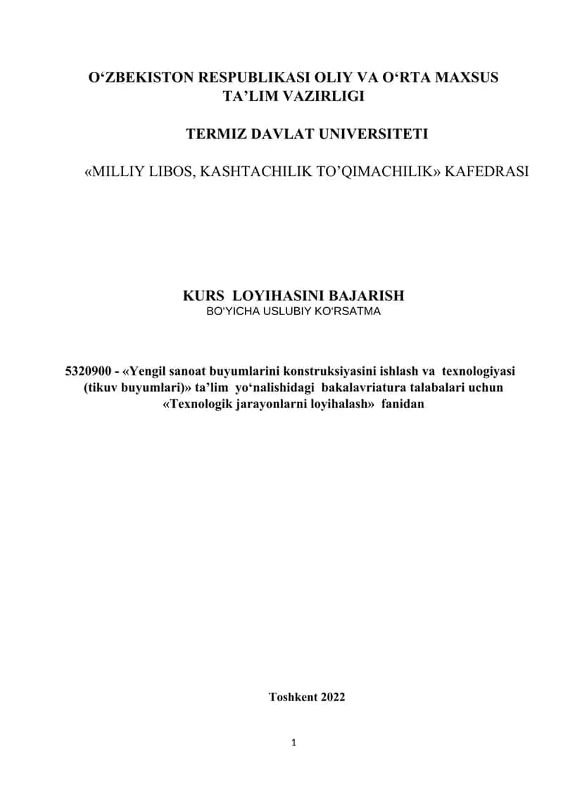KURS LOYIHASINI BAJARISH bo'yicha uslubiy ko'rsatma