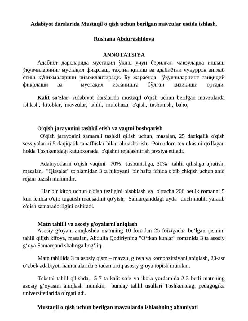 O'qish jarayonini tashkil etish va vaqtni boshqarish