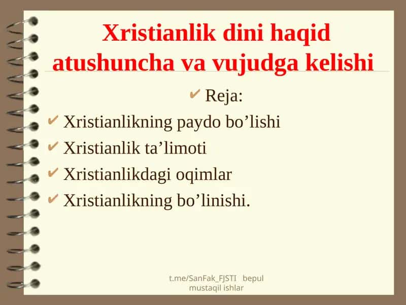Xristianlik dini haqid atushuncha va vujudga kelishi