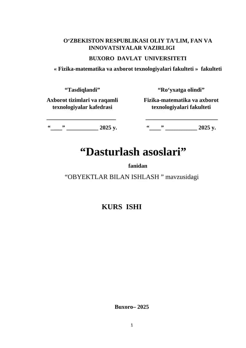 OBYEKTLAR BILAN ISHLASH KURS ISHI