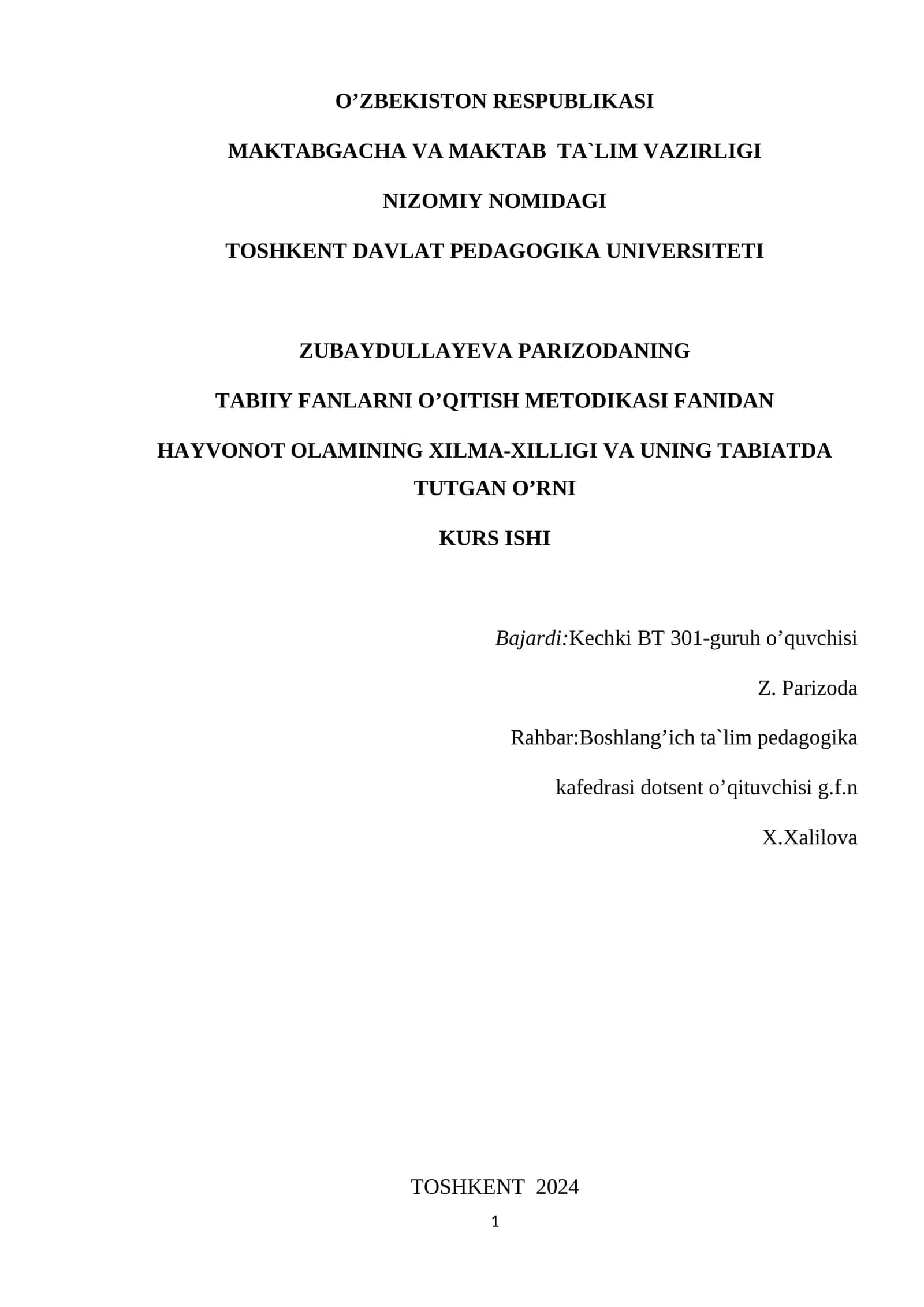 Tabiiy fanlarni o’qitish metodikasi