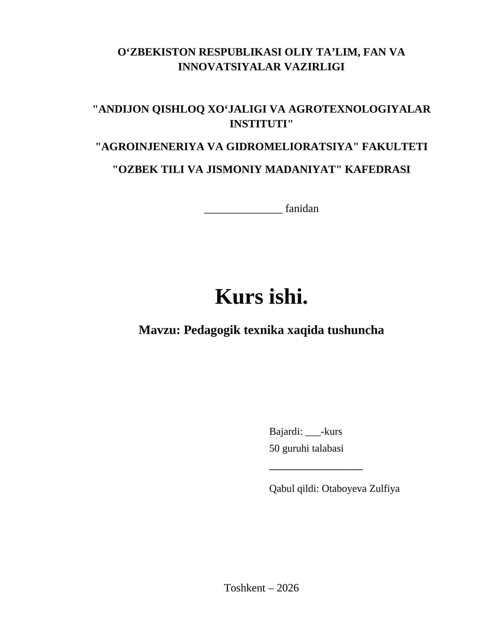 Pedagogik texnika xaqida tushuncha