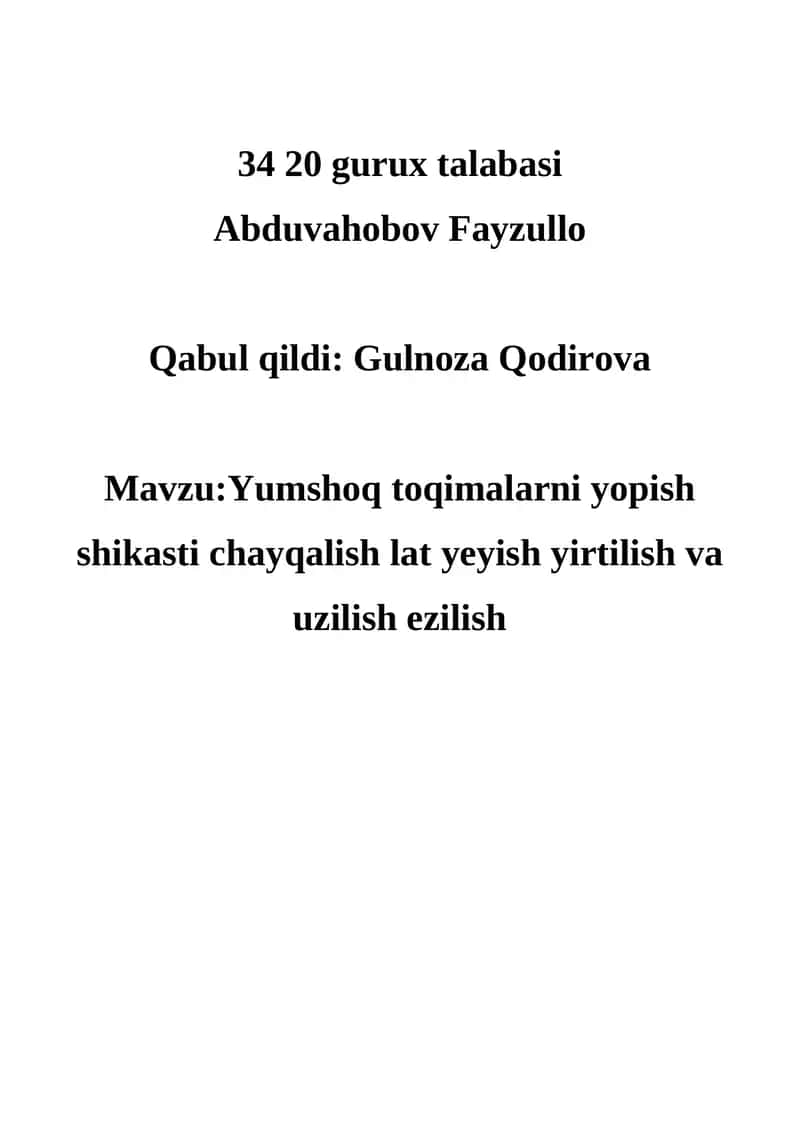 Yumshoq to'qimalarni yopish shikasti chayqalish lat yeyish yirtilish va uzilish ezilish