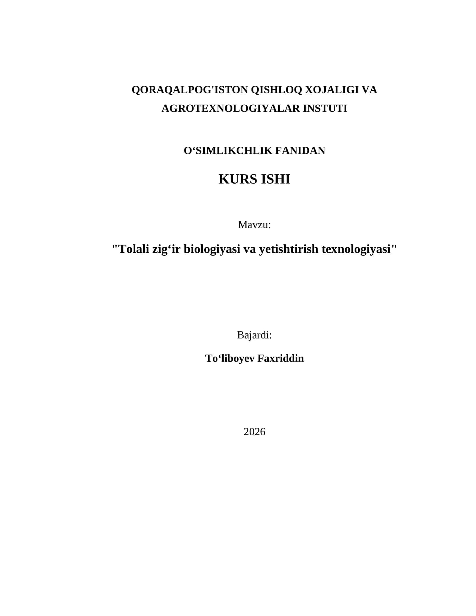 Tolali zigʻir biologiyasi va yetishtirish texnologiyasi