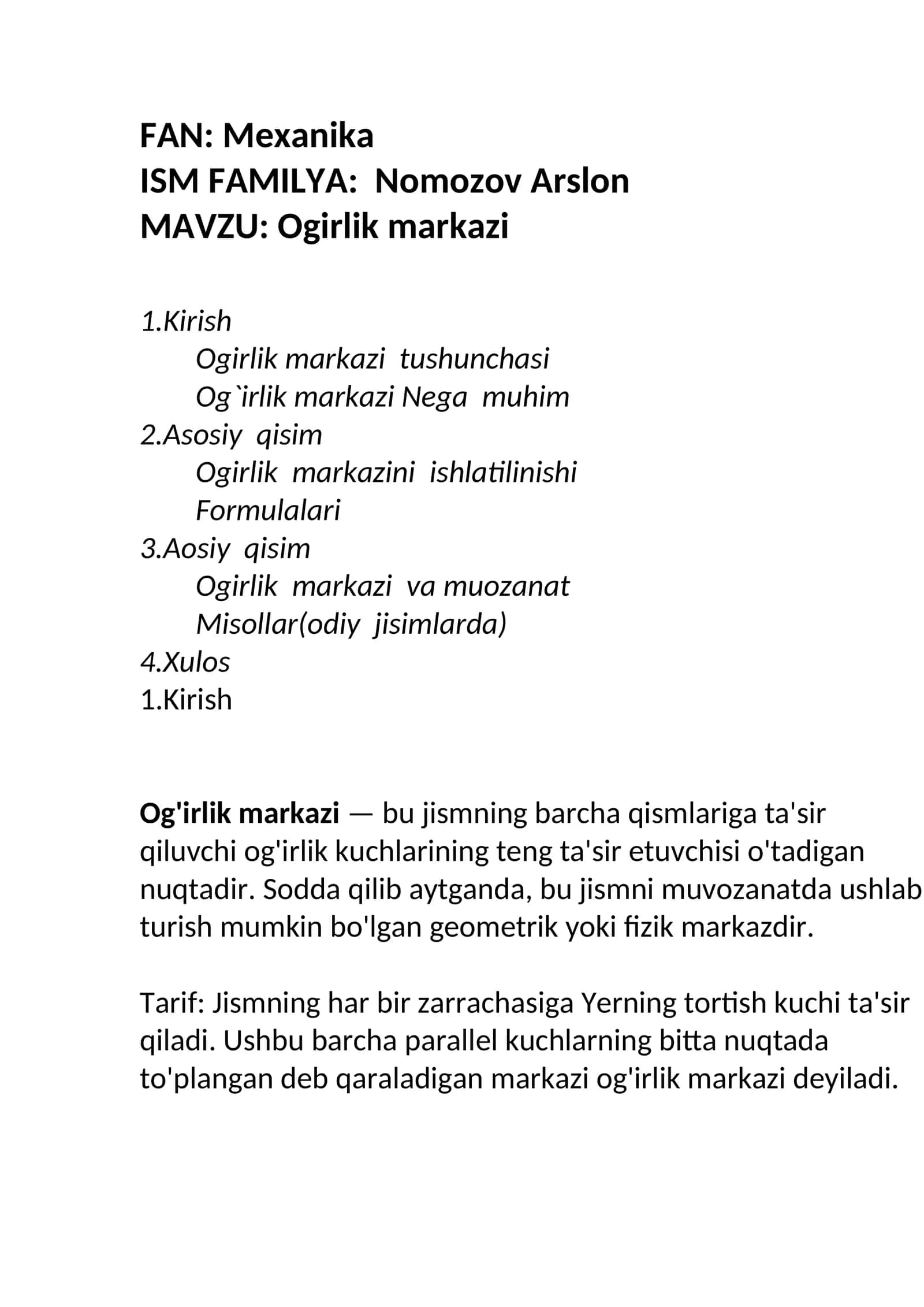Ogirlik markazi