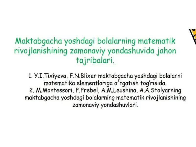 Maktabgacha yoshdagi bolalarning matematik rivojlanishi