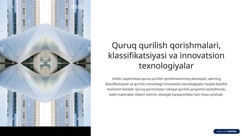 Quruq qurilish qorishmalari, klassifikatsiyasi va innovatsion texnologiyalar