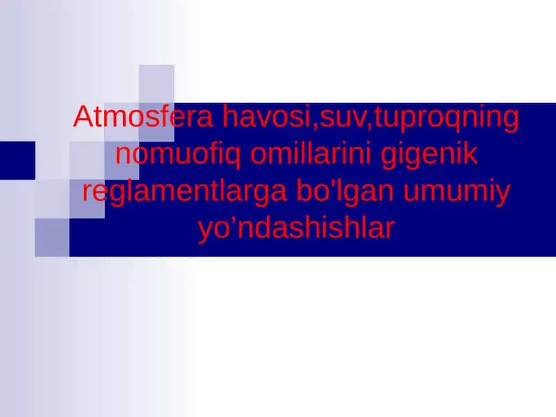 Kommunal gigiena sohasida suv taminoti