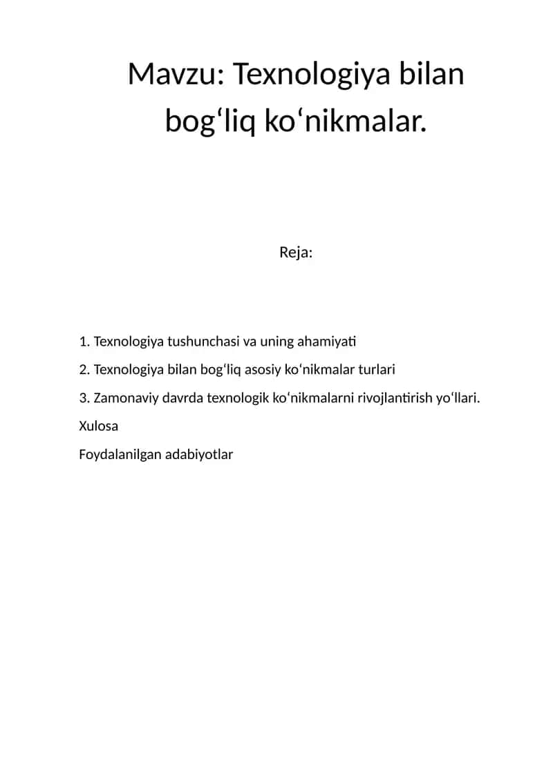 Texnologiya bilan bogʻliq koʻnikmalar
