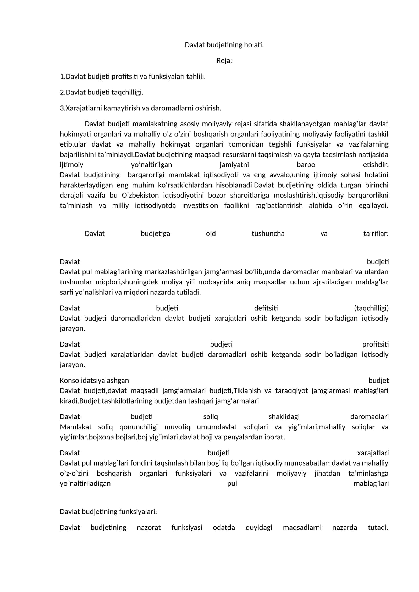 Davlat budjetining holati