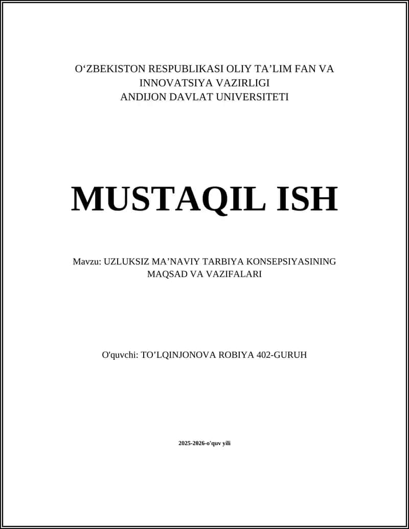 UZLUKSIZ MA’NAVIY TARBIYA KONSEPSIYASI