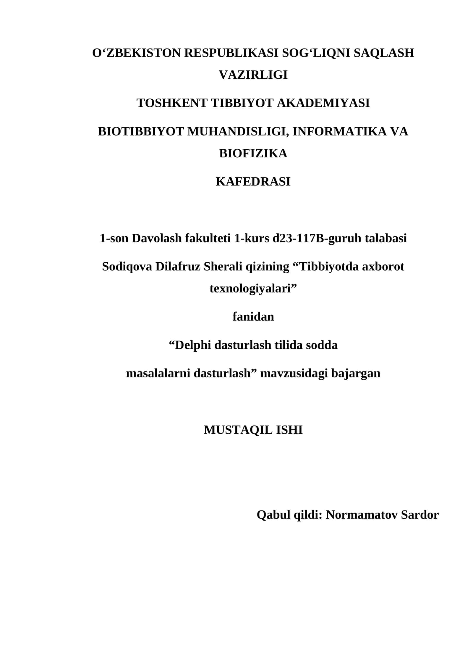 Delphi dasturlash tilida sodda masalalarni dasturlash