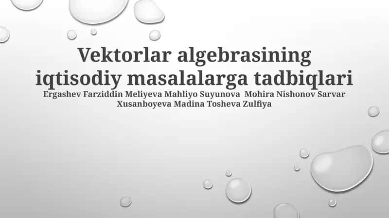 Vektorlar algebrasining iqtisodiy masalalarga tadbiqlari