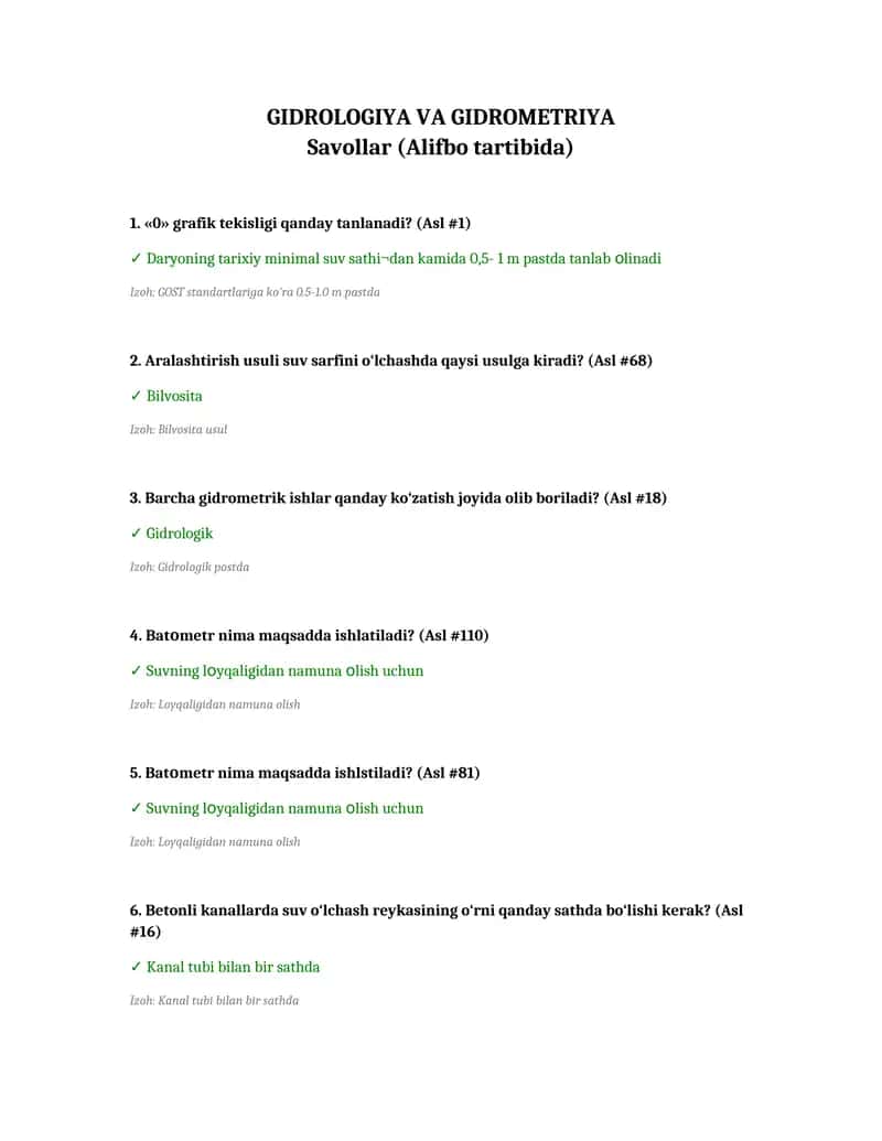 GIDROLOGIYA VA GIDROMETRIYA