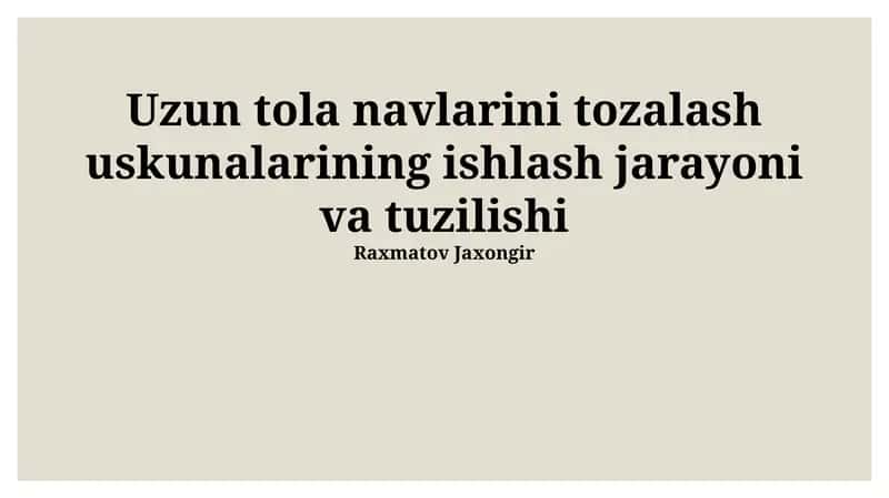 Uzoq Tolali Tozalash Uskunalarining ishlash jarayoni va tuzilishi