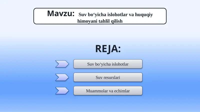 Suvbo‘yichaislohotlar va huquqiy himoya