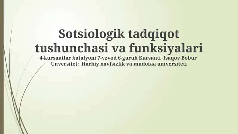 Sotsiologik tadqiqot tushunchasi va funksiyalari