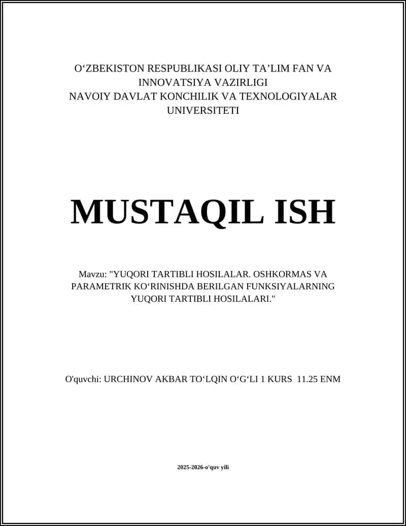 Yuqori tartibli hosilalar