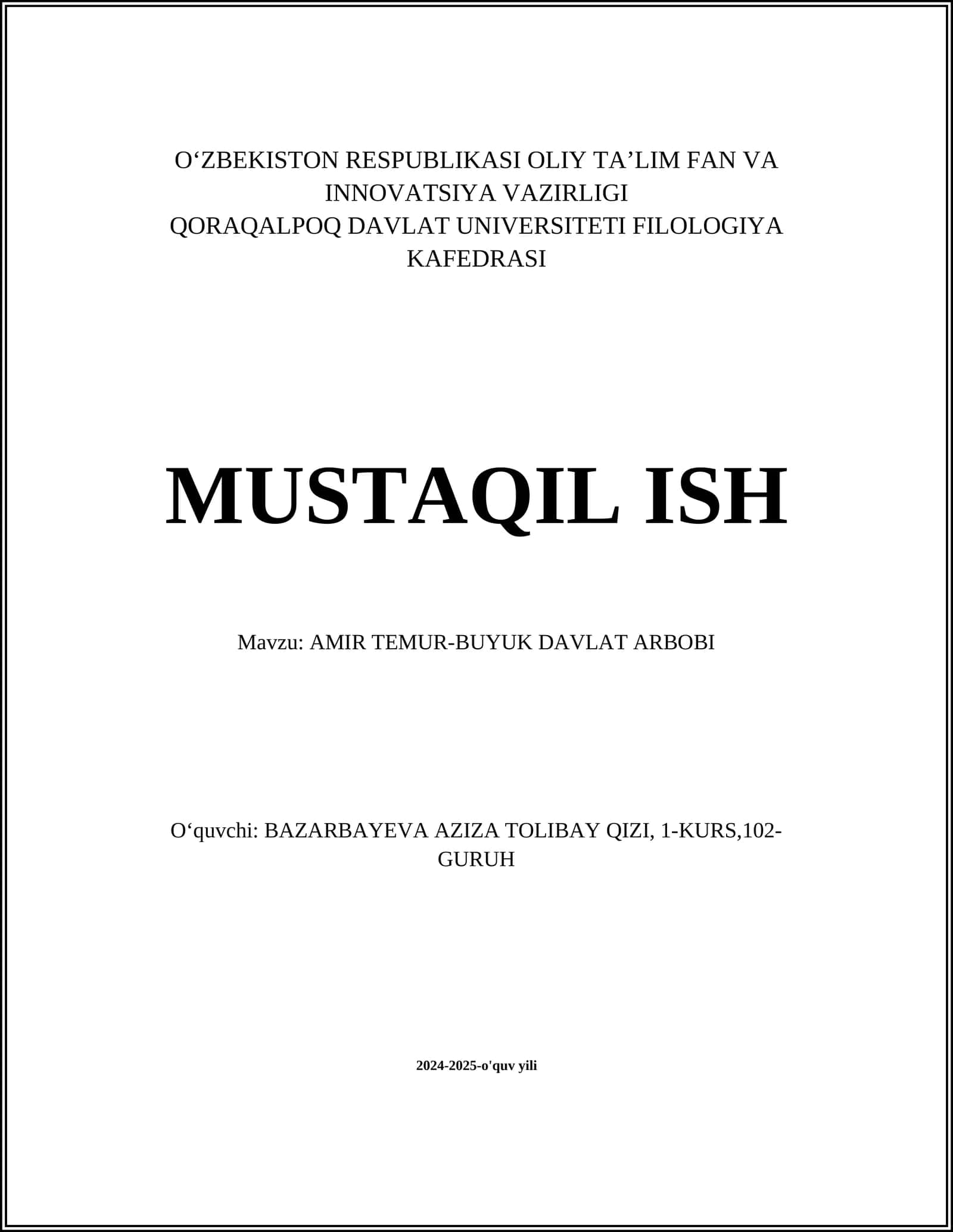 AMIR TEMUR-BUYUK DAVLAT ARBOBI