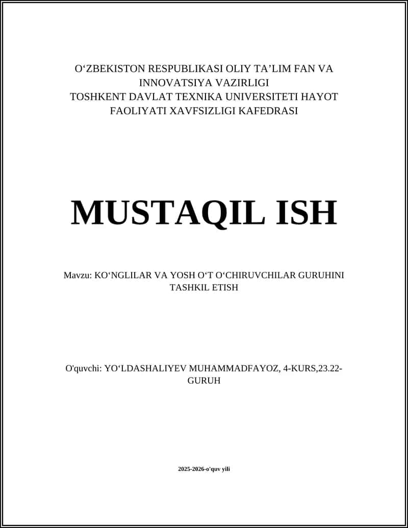 Koʻngillilar va yosh oʻt oʻchirgichlar guruhini tashkil etish