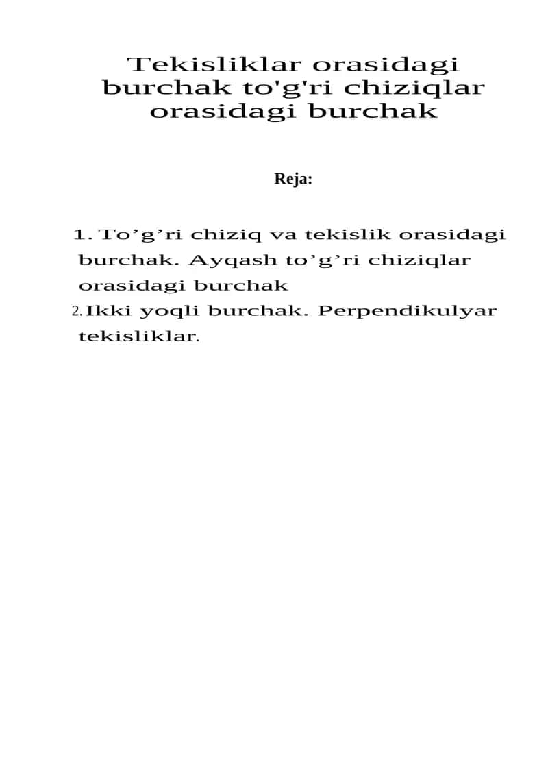 To’g’ri chiziq va tekislik orasidagi burchak