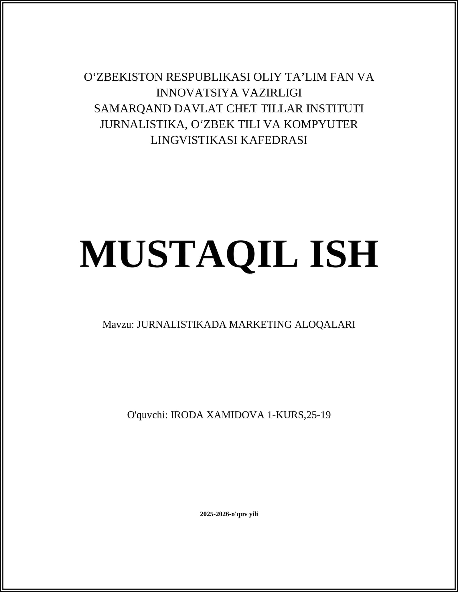 JURNALISTIKADA MARKETING ALOQALARI