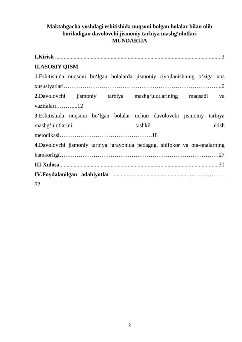 Maktabgacha yoshdagi eshitishida nuqsoni bolgan bolalar bilan olib boriladigan davolovchi jismoniy tarbiya mashg‘ulotlari