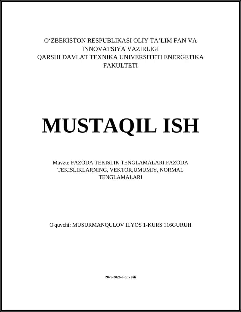 FAZODA TEKISLIK TENGLAMALARI