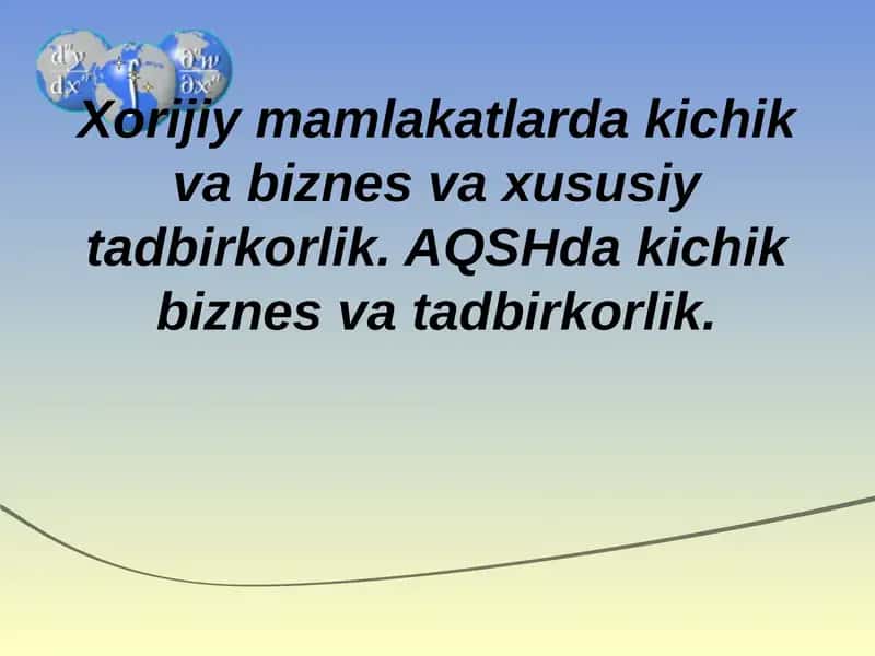 Xorijiy mamlakatlarda kichik va biznes va xususiy tadbirkorlik. AQSHda kichik biznes va tadbirkorlik.