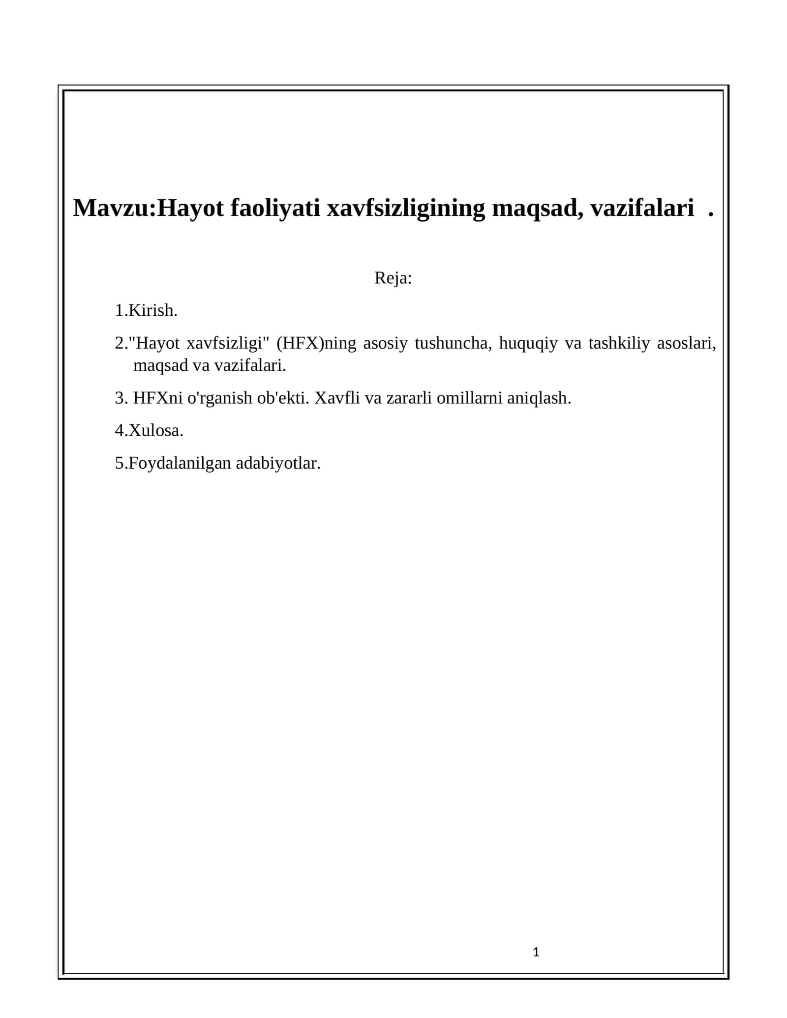 Hayot faoliyati xavfsizligi