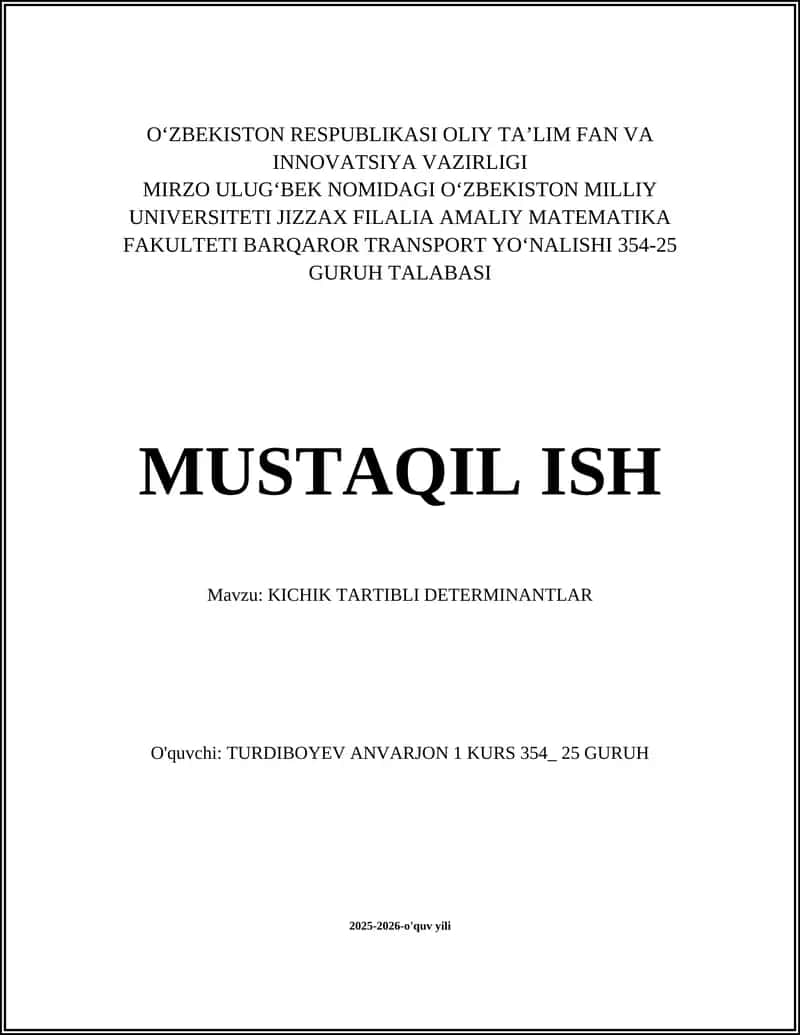 KICHIK TARTIBLI DETERMINANTLAR
