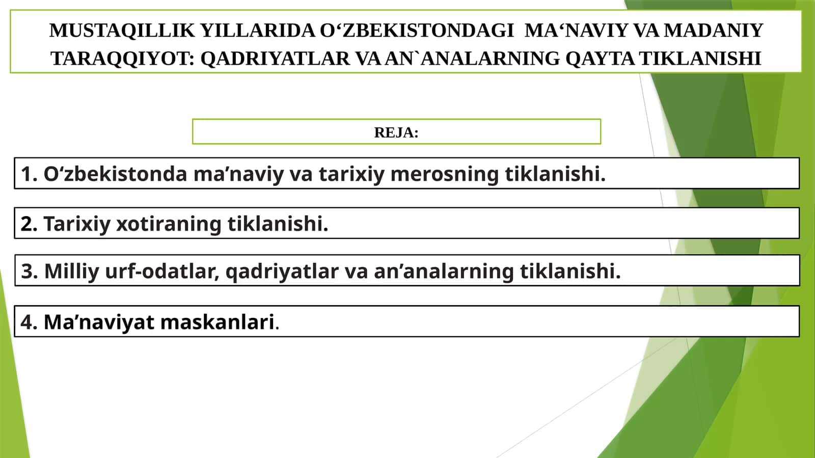 MUSTAQILLIK YILLARIDA O‘ZBEKISTONDAGIMAʻNAVIY VA MADANIY TARAQQIYOT:QADRIYATLAR VA AN`ANALARNING QAYTA TIKLANISHI
