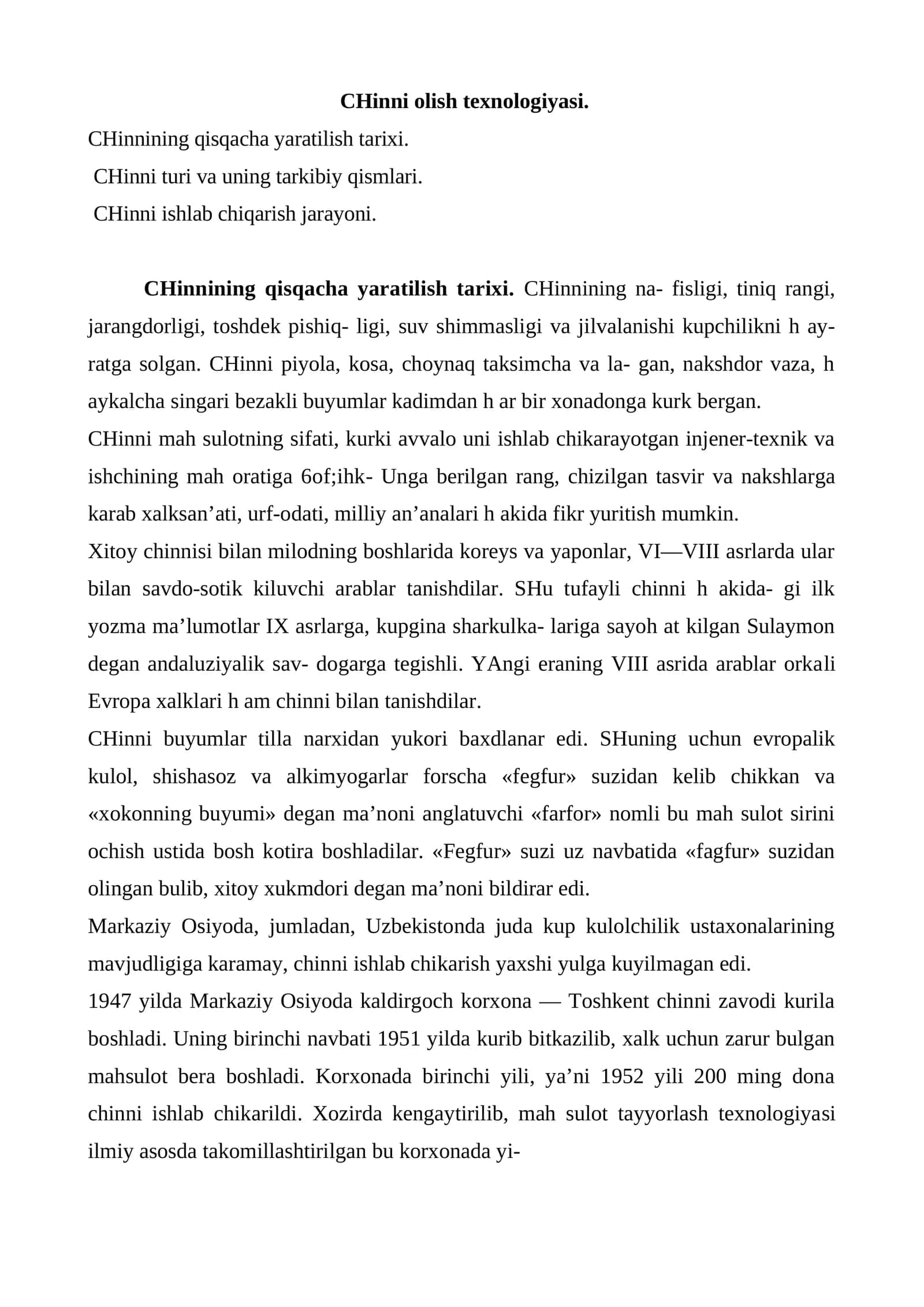 CHinni olish texnologiyasi
